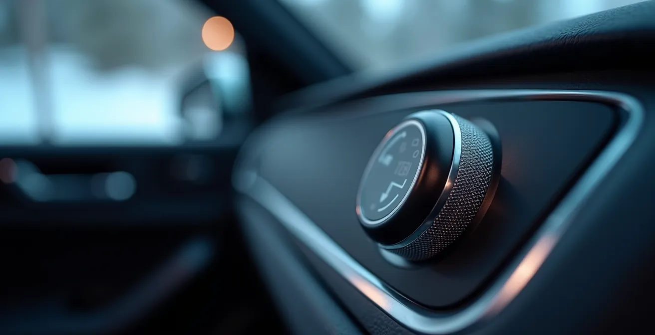 Nahaufnahme des Fahrerlebnisschalters zur Fahrwerkseinstellung im Winter