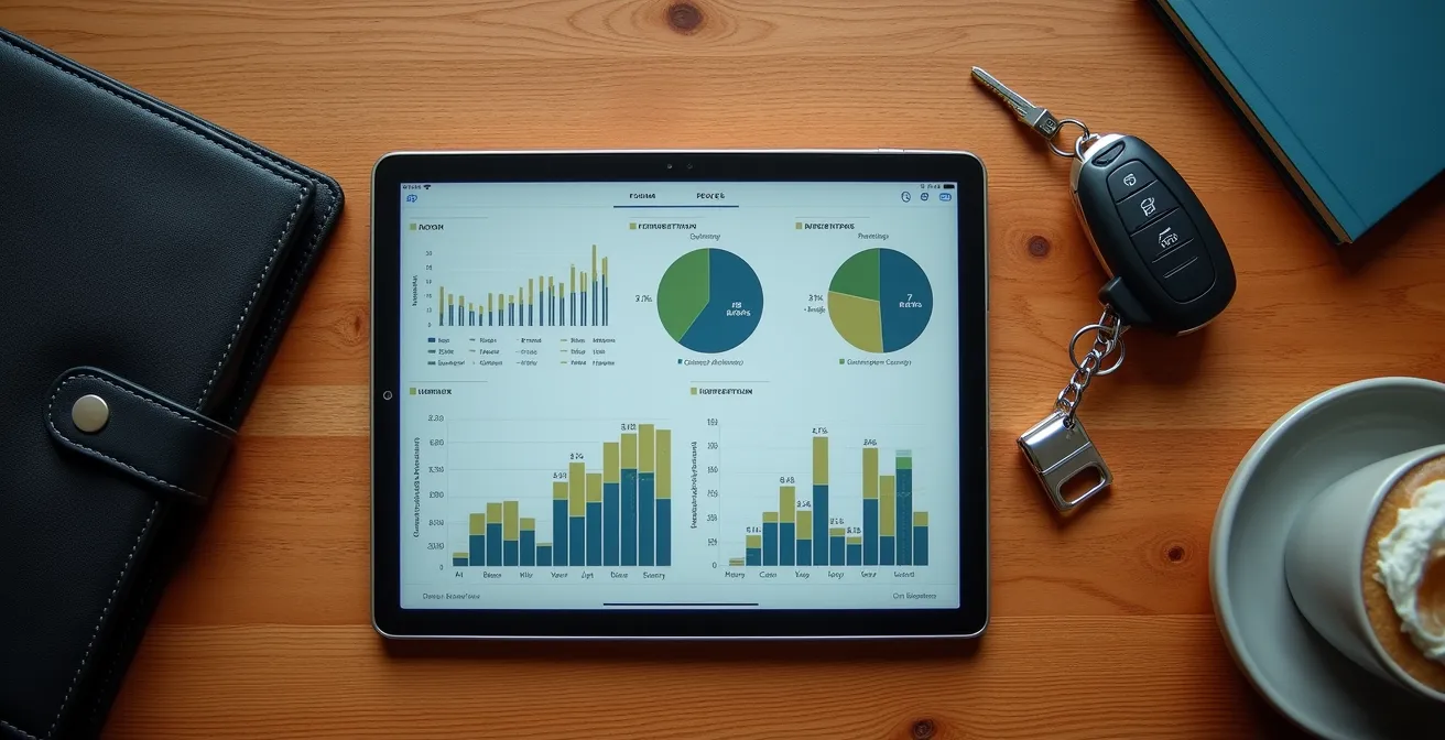 Professionelle Dokumentenpräsentation mit Tablet und Ordner für Autoverkauf