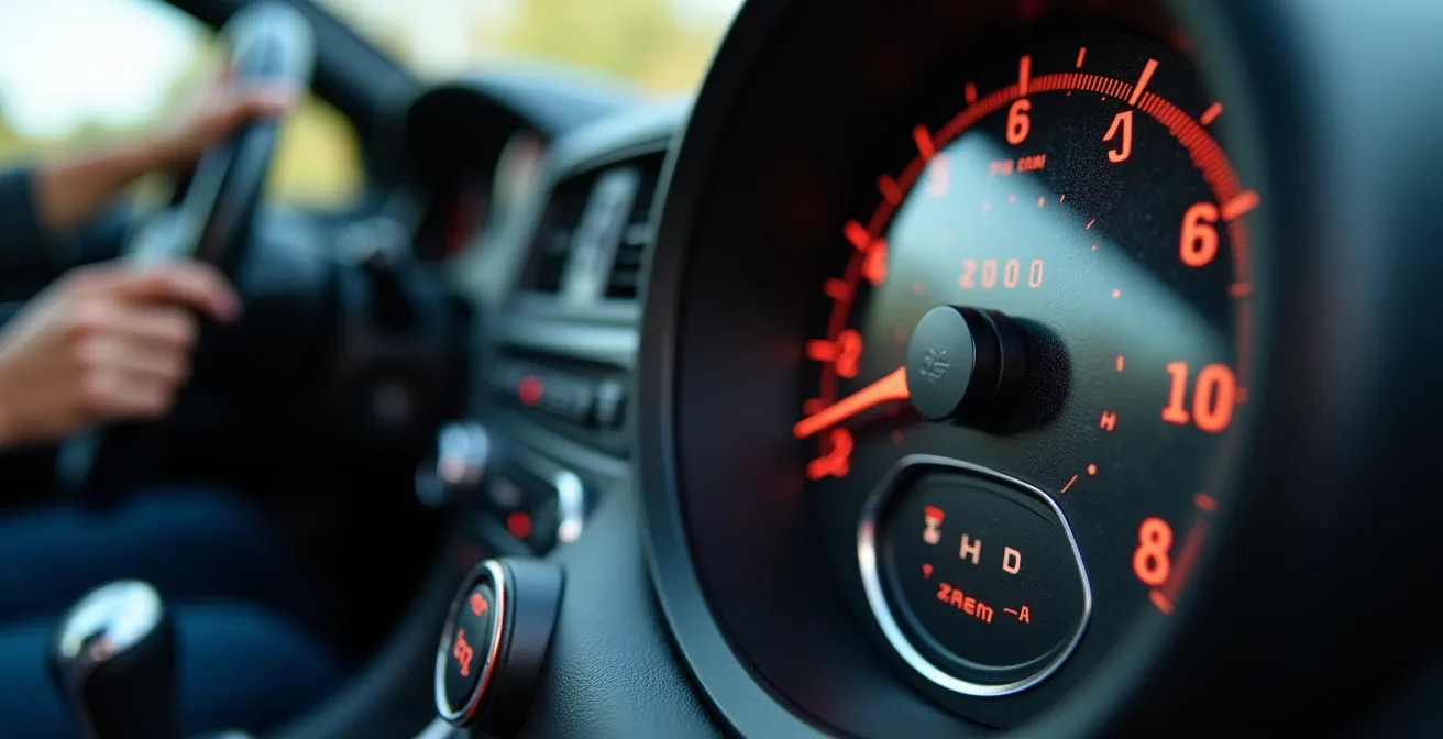 Nahaufnahme eines Drehzahlmessers mit optimalen Schaltpunkten