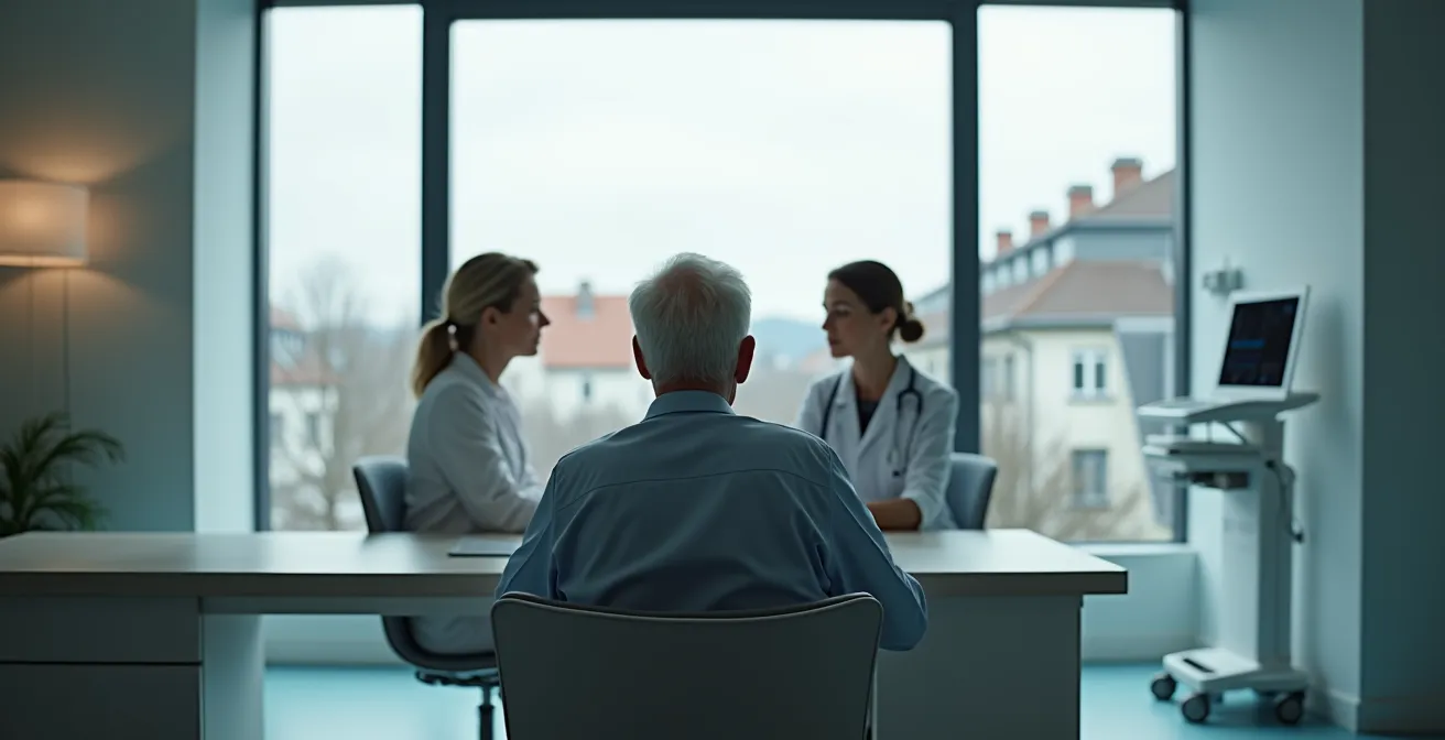 Vertrauensvolle Beratungssituation zur Fahrtauglichkeit in einem hellen, modernen Raum.