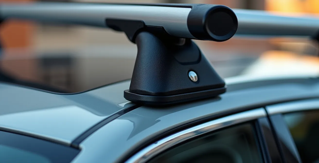 Detailansicht der Klemmträger-Befestigung an einem Fahrzeug ohne Dachreling