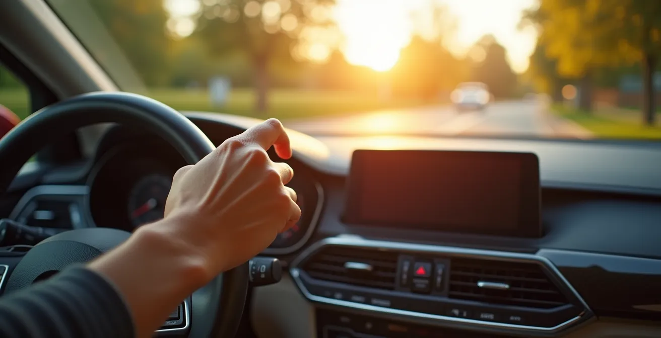 Innenraum eines modernen Autos mit Klimasteuerung im Sommer