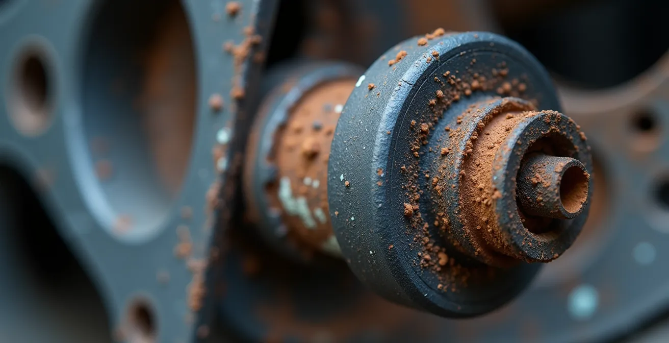 Detailansicht korrodierter Querlenkerlager durch Streusalz