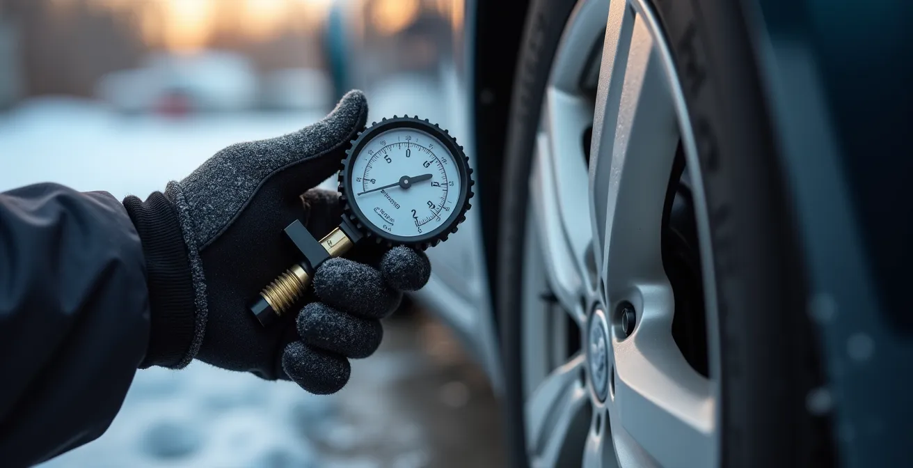 Reifendruckmessung bei kalten Winterreifen in deutscher Werkstatt