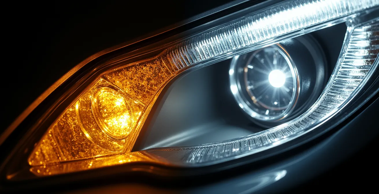 Makroaufnahme zeigt Unterschied zwischen mattem und klarem Scheinwerferglas