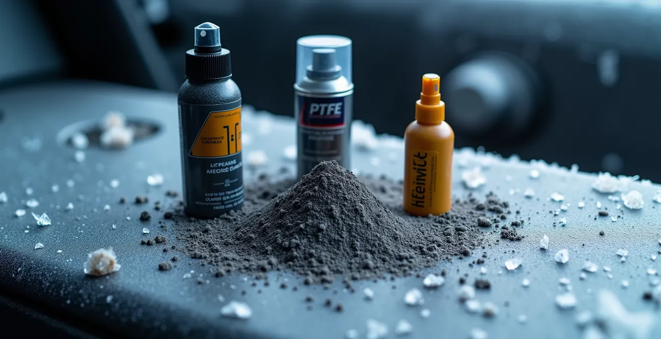 Vergleich verschiedener Schmiermittel wie Graphit und Silikonspray für Autotürschlösser im Winter