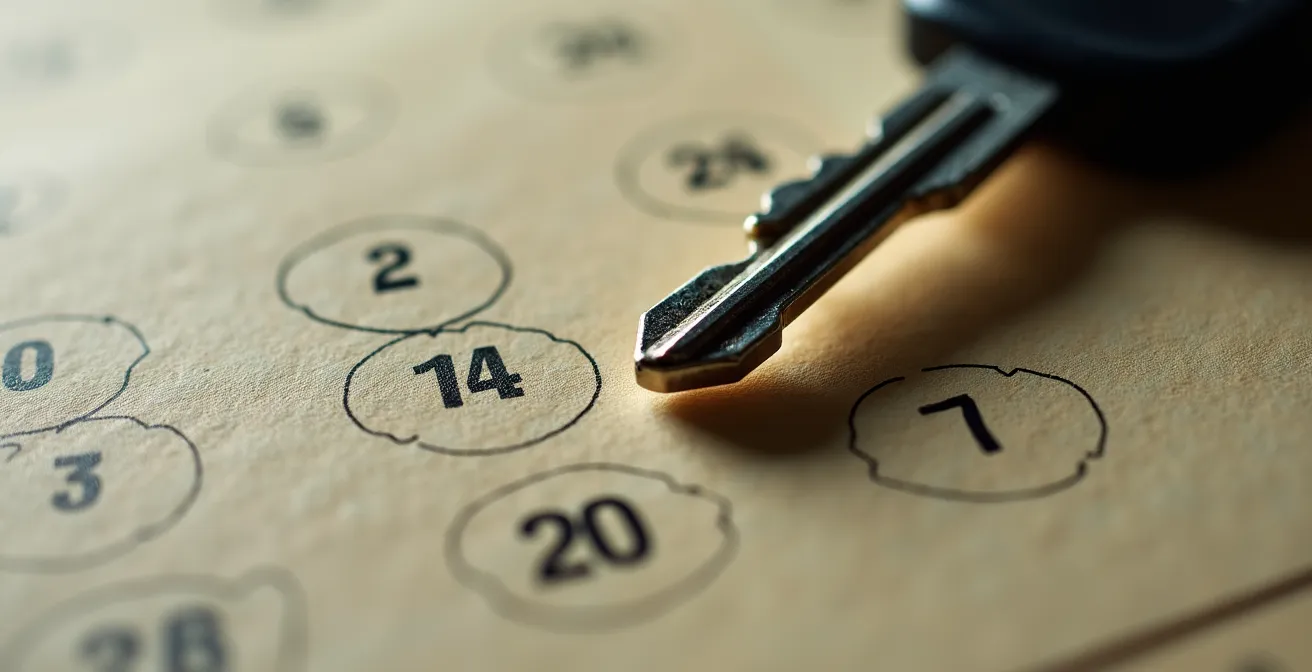 Makroaufnahme eines Kalenders mit einem markierten Datum, das den Stichtag 30. November symbolisiert, daneben ein Autoschlüssel.