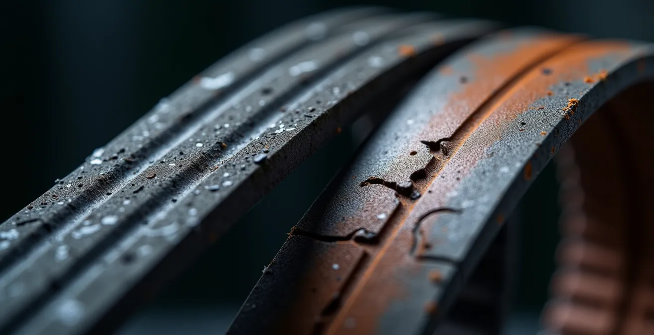 Mikroskopische Aufnahme der Materialunterschiede bei Zahnriemen